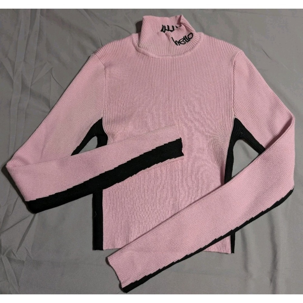 Hello Kitty x Forever 21 Pink Rib Knit Crop Mock Neck Sweater Girls See Measure
